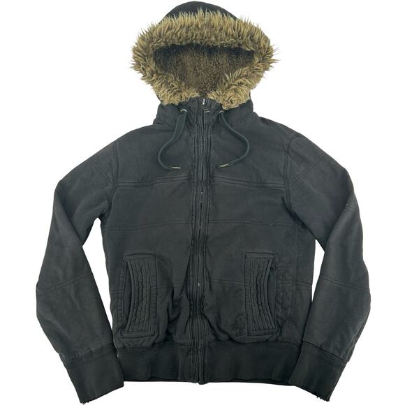 American Eagle Outfitters Other - Vintage y2k Men's Black American Eagle Military Faux Fur Hoodie Sweatshirt Sz S